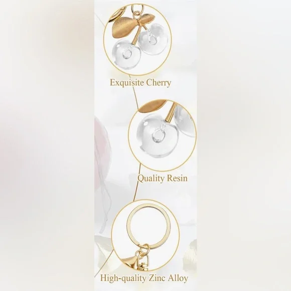 QTY 3 Gold & Clear Cherry Keychain or Bag Charm Accessories NEW - Picture 4 of 4
